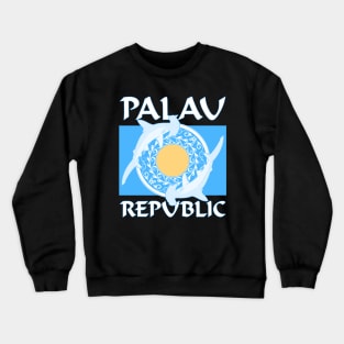 Palau Republic Flag with Hammerhead sharks Crewneck Sweatshirt